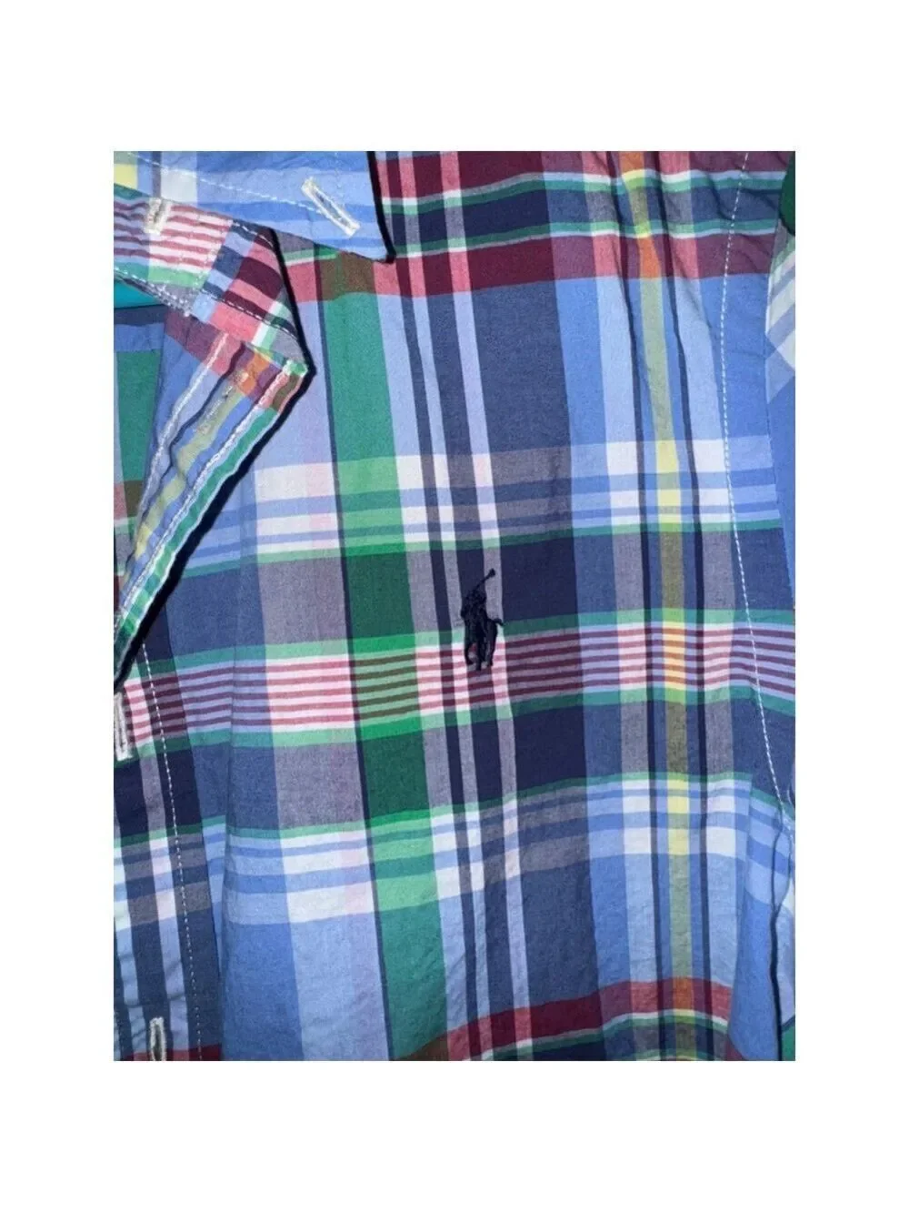 Boys Ralph Lauren Plaid Button Down Shirt Size L 14-16 Blue Green Preppy